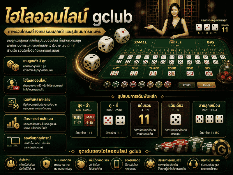 ไฮโลออนไลน์ gclub คืออะไร เจาะภาพรวมระบบเกมลูกเต๋า รูปแบบการเดิมพัน และโครงสร้างเกม