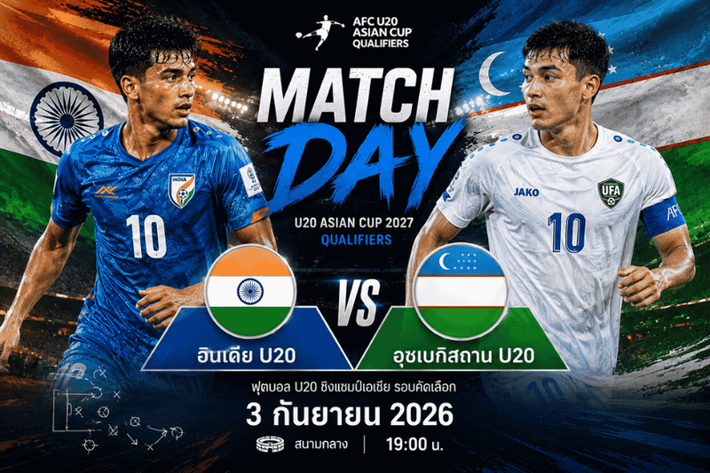 วิเคราะห์บอล อินเดีย U20 พบ อุซเบกิสถาน U20 ฟุตบอล U20 ชิงแชมป์เอเชีย รอบคัดเลือก 3 กันยายน 2026