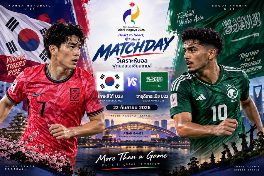 วิเคราะห์บอล เกาหลีใต้ U23 พบ ซาอุดีอาระเบีย U23 ฟุตบอลเอเชียนเกมส์ 22 กันยายน 2026